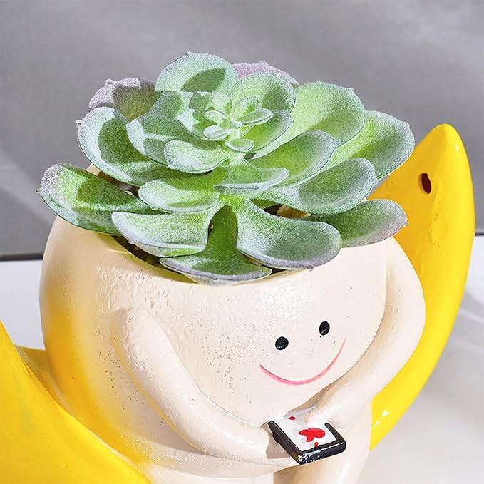 Swing Smiley Face Hanging Planter Pot for Indoor Outdoor Plants, Cute Swinging Plant Pot, Hanging Flower Pots, Face Planter Pot Head, Valentines Day Gifts for Her(Rocking Moon)