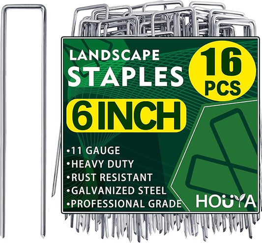 Landscape Staples 6 Inch Garden Stakes Galvanized Garden Staples Pins Anti-Rust Ground Stakes for Weed Barrier, Irrigation Tubing Hose, Yard Lawn SOD, Landscape Fabric, Decoration (16 Pack)
