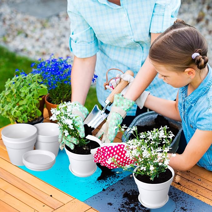 Mumufy 54 Pack 4 Inch Plant Pots Bulk Small Planter with Drainage Hole and Saucer Small Plastic Pots for Flowers Succulent Cactus and All House Indoor(White)
