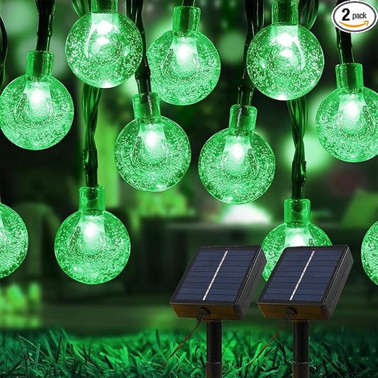 Solar Lights Outdoor Waterproof, 2 Pack Total 120LED 72FT Solar String Lights for Outside w/ 8 Modes, Outdoor String Lights Crystal Globe Patio Lights for Garden Yard Party Decor (Green)