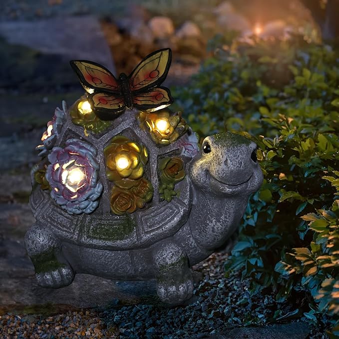 Attivolife Turtle Solar Garden Outdoor Statues with Succulent 7 LED Light, Patio Lawn Balcon Yard Ornament Art Decor, Mother Day Housewarming Birthday Gift for Mom Women Grandma