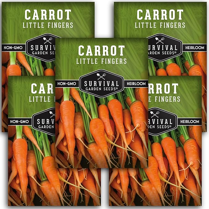 Survival Garden Seeds - Little Fingers Carrot Seed for Planting - Packet with Instructions to Plant and Grow Delicious Baby Carrots in Your Home Vegetable Garden - Non-GMO Heirloom Variety - 5 Pack