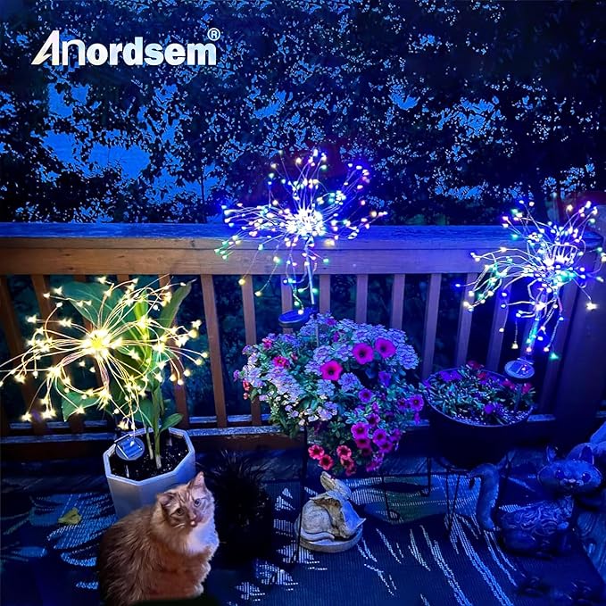 Anordsem Solar Lights Outdoor Waterproof: Garden Light Solar Powered for Yard Outside - Fireworks Lamp Colorful Lighting Patio Decor 4 Pack - LED Sparkler DIY Decorating Gifts for Women Gardener