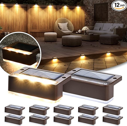 SOLPEX Solar Fence Lights, 6 LEDs Solar Lights Outdoor Waterproof Solar Powered for Deck, Stair, Front Porch, Balcony, Walkway, Garden, Yard, Patio, Pool Decor, IP65 Waterproof (12 Pack, Warm White)