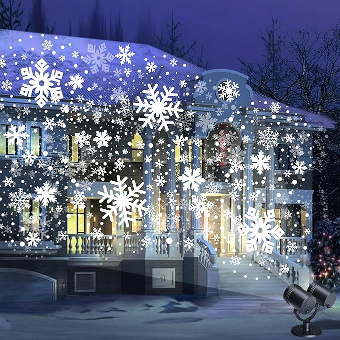 Snowflake Christmas Projector, LED Snow Lamp with Timer for Indoor/Outdoor Decor