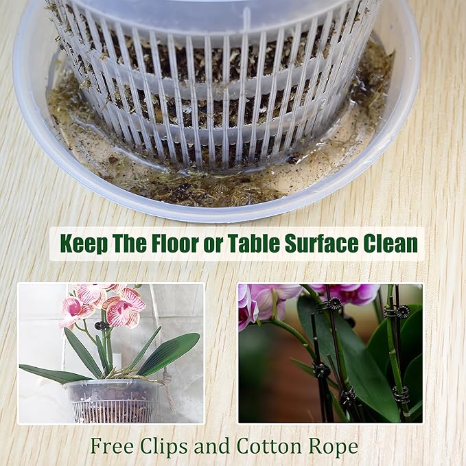 Orchid Pot,12 Pack 5.5Inch Clear Plastic Orchid Pots with Saucers, Orchid Pots with Holes, Orchid Pots for Repotting, Orchid Breathable Slotted Pot(12Pcs 5.5in+ Saucers)