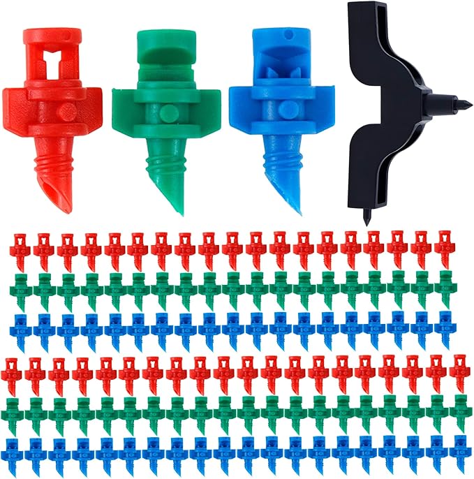 Coshar 120Pcs Mini Sprinkler Sprayer, 90/180/360 Degree Micro Sprayer Misting Nozzle Garden Lawn Irrigation Water Spray System Accessories, with Punch Tool
