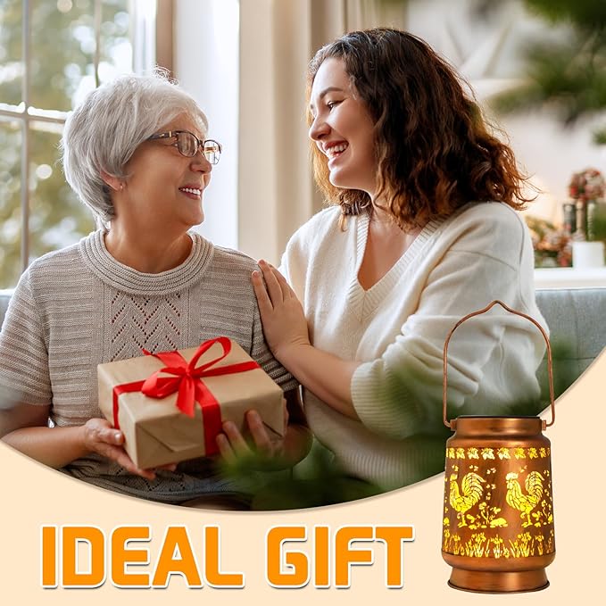 Solar Lanterns Outdoor Garden Decor,Chicken Gifts for Women, Mom, Grandma, Birthday, Thanksgiving, Decorative Waterproof Hanging Metal LED Light for Yard, Patio, Lawn, Landscape, Backyard (Rooster)