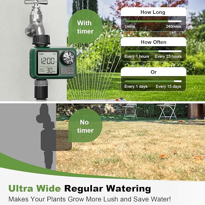 Sprinkler Timer, XinFuture Water Timer, Programmable Garden Hose Timer with Rain Delay, Manual& Automatic Watering System, Waterproof Digital Irrigation Timer Watering Lawn Evenly&Efficiently,1 Outlet