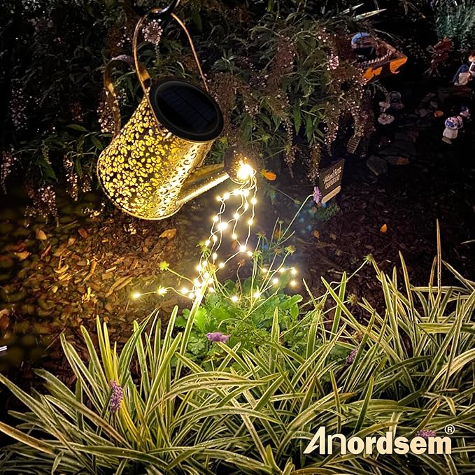 Anordsem Solar Watering Can Lights: Garden Light Waterproof Outdoor Yard Decoration - LED Fairy Hanging Lantern with Hook Patio Path Proch Decor - Gardening Gifts for Women Mom Grandma