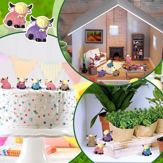 75 Pcs Mini Highland Cow Figurines Bulk Glitter Highland Cow Statues Mini Resin Animals Cute Tiny Resin Figures Animals Sculpture Ornament for Cake Topper Home Office Desk Decorations