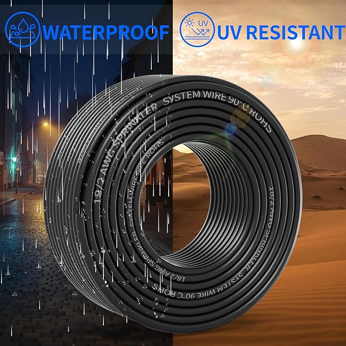 18/2 Solid Sprinkler System Wire 100ft, 18 Gauge Irrigation Wires PVC Jacket Sprinkler Cable for Underground Irrigation Valves Field Central Control System