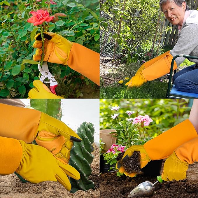 Long-Gardening-Gloves for Women/Men - Thorn Proof Rose Pruning Gloves Heavy Duty Gauntlet-S