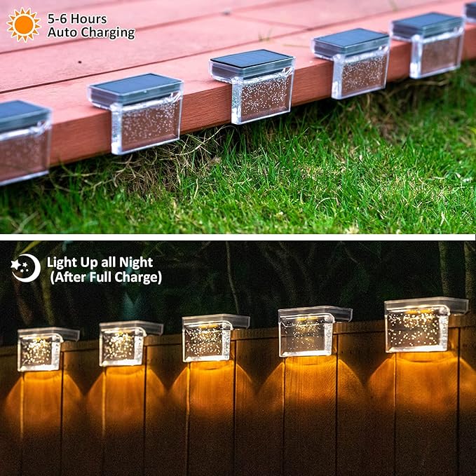 Solar Deck Lights 8 Pack, Solar Step Lights IP65 Waterproof Solar Powered Outdoor Led Lights for Fence Railing Wall Pool Stair Yard Garden Patio Pool Decorations (Warm White)