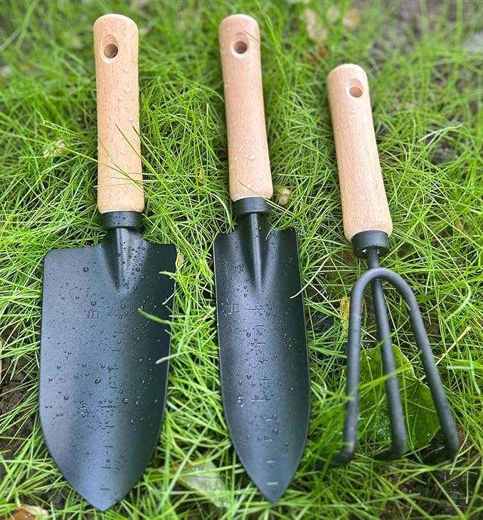 Garden Tools Set-Garden Trowel, Large Succulent Plant Transplant Trowel Set,3 Piece Large Premium Gardening Hand Kit,1 Narrow Shovel,1 Wide Shovel and 1 Garden rake Tools Set Gift for Mens and Womens