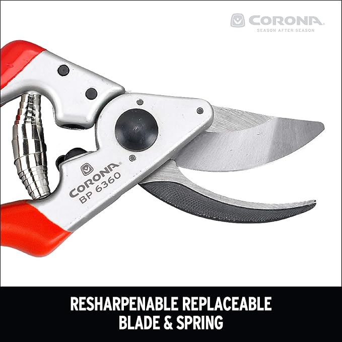 Corona BP 6360 Forged Steel Aluminum Handles Angled Bypass Hand Pruner - 1 inch Cut Capacity Stem and Branch Garden Shears, Red