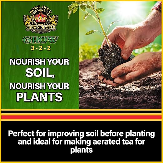 Royal Gold Crown Jewels Organic Grow 3-2-2 Dry Soluble Fertilizer, 5 lbs - Best for Improving Soil Before Planting, Encouraging Vigorous Growth and Plant Feeding