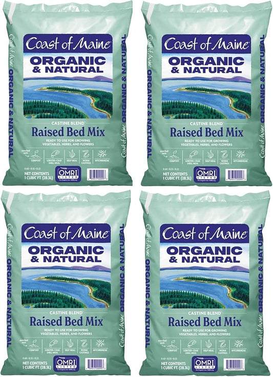 Coast of Maine Castine Blend Organic and Natural Raised Bed Mix, 1 cu ft (Pack of 4), RTU for Growing Vegetables, Herbs and Flowers
