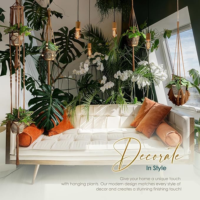 ANROYE Macrame Plant Hanger for Indoor Set of 4, Bohemian Hanging Planter with Tassels for Flower Pot, Boho Decorative Houseplant Rope Holder for Home Decor Bedroom Window Farmhouse