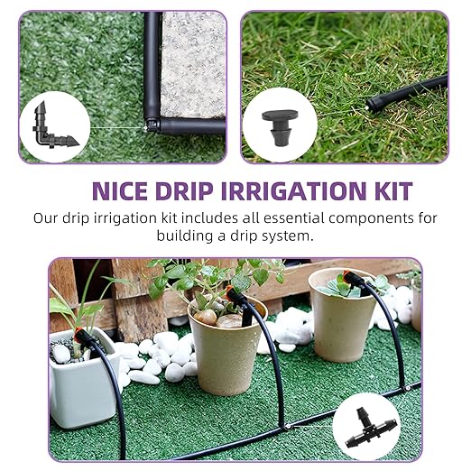 Swpeet 380Pcs 6 Types Barbed Connectors Irrigation Fittings with 7mm Single Wire Hose Clamp Kit, Straight Barbs, Single Barbs, Tees, lbows, End Plug, 4-Way Coupling Drip Irrigation Barbed Connectors