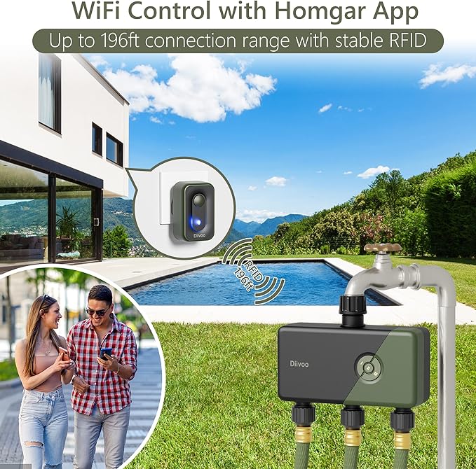 Diivoo WiFi Water Timer 3 Zone, Smart Sprinkler Hose Timer Compatible with Alexa and Google, Remote Control Irrigation Timer, Automatic Manual Watering, Rain Delay, for Garden, Lawns and Yards