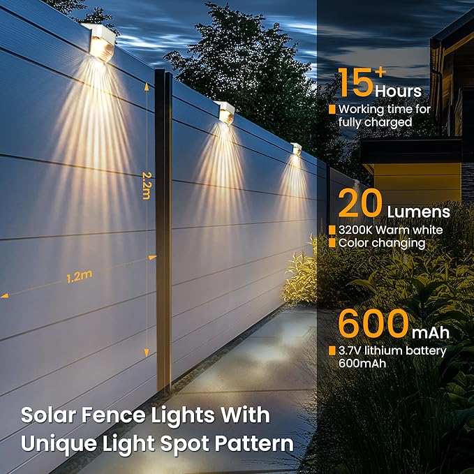 SOLPEX Solar Fence Lights Outdoor,Solar Deck Lights Waterproof Led Solar Lights for Outdoor Stairs,Step,Patio,Yard,Garden,Balcony and Porch,12 Pack Shell-Like Light Spots(White Shell,Warm White&RGB)