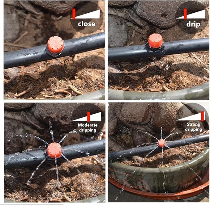 100Pcs 360 Degree Adjustable Irrigation Drippers Sprinklers, 1/4 Inch Emitters Drip for Watering System