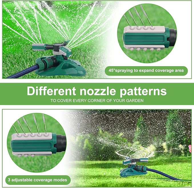 Lawn Sprinkler,Upgrade Garden Sprinkler Automatic 360 Degree Rotating Irrigation Grass Water Sprinkler System, Garden Hose Sprinkler for Yard/Built in 36 Units Angle Spray Nozzles-2Pack(Green)