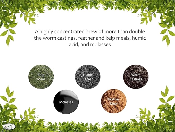 Worm Castings Tea Plant Juice - Quart. Concentrated Worm Tea with Kelp and Feather Meals. Indoor and Outdoor Soil Restorer and Plant Fertilizer for All Vegetation with Soil.