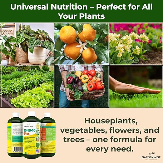 10-10-10 Fertilizer for All Purpose Plants - Liquid Fertilizer with Seaweed Kelp&Iron - Plant Food Outdoor & Indoor Plant Food, Vegetables, Flowers, Lawn & Garden 10 10 10 Fertilizer 1x8oz
