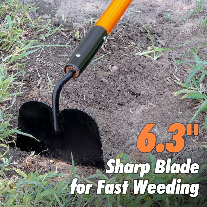 Garden Hoe Tool, 58 Inches Hoe Garden Tool with Fiberglass Long Handle, Heavy Duty Garden Hoe for Weeding