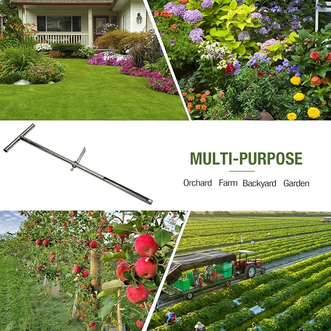Soil Probe 35 Inch with 2 Bags, Straight Soil Sample Probe for Lawn House Plants, T-Handle Soil Sampler Probe Rod with Pedal, Stainless Steel Soil Test Kits Tool for Soil Sampling