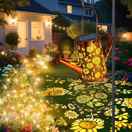 VOOKRY Solar Lights Outdoor Decoration, Large Hanging Metal Solar Watering Can Lights Waterproof Sunflower Garden Decor Yard Lights Outside for Porch Lawn Patio, Birthday Gifts for Women Mom Grandma