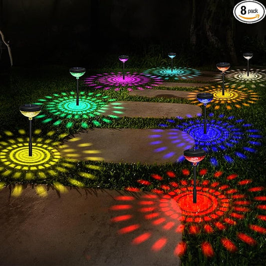 pearlstar Bright Solar Pathway Lights 8 Pack,Color Changing+Warm White LED Path Lights Outdoor,Solar Garden Light Outdoor Waterproof for Walkway Yard Backyard Lawn Landscape Decorative