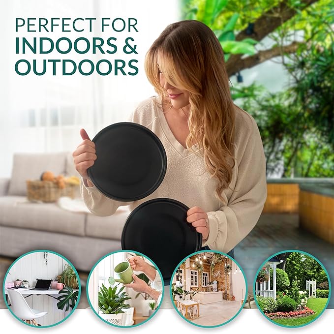 Willowy 9 Inch Black Ceramic Plant Saucer (2 Pack) - Plant Drip Trays for 6-8 Inch Planters,Plant Saucers for Indoors,Plant Trays for Pots,Plant Pot Saucers,Plant Water Tray,Plant Dish Saucer