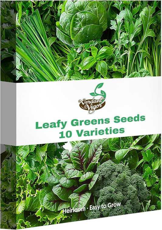 4000+ Leafy Greens Seeds, 10 Varieties of Veggies Seeds for Planting, Heirloom Seeds Gift Pack, Garden Seeds Kit for Indoor Outdoor Growing, Home Fresh Food Supply, Non-GMO