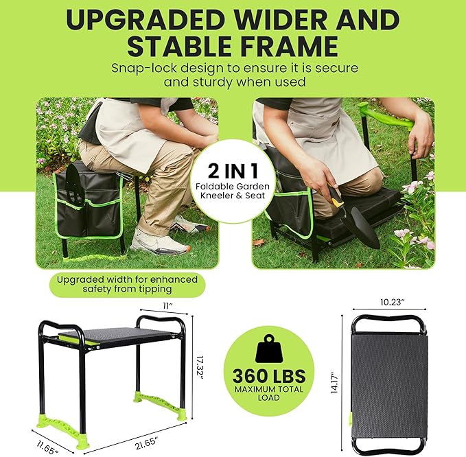 Heavy Duty Garden Kneeler and Seat - Gardening Tools and Foam Kneeling Pad Included - 2025 Upgraded Widened & Wear-Resistant Bench, Prevent Knee and Back Pain Gardening Gift for Men, Women & Seniors