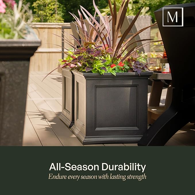 Mayne Fairfield 20-Inch Square Planter – Self-Watering, Weather-Resistant Planter for Flowers – Durable Outdoor Design for Patio, Porch, or Entryway