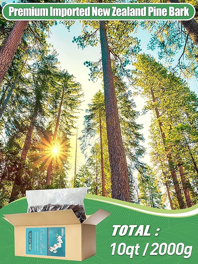 10 Quarts Orchid Potting Bark, Sun-Dried New Zealand Medium Organic Pine Wood Chip Barks for Orchids Mix Plant Compost, Natural Houseplant Mulch for Plant Development