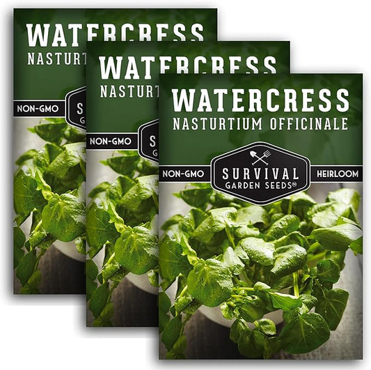 3 Packs Watercress Seed for Planting - Packet with Instructions to Grow Nasturtium officinale in Your Home Vegetable Garden - Non-GMO Heirloom Variety - Survival Garden Seeds