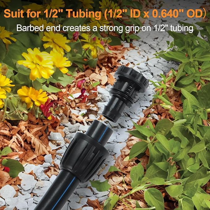 1/2 Inch Drip Irrigation End Plug Fittings, 12 Pieces 1/2'' Drip Line Barbed Locked End Cap Connectors for 1/2 Inch Irrigation Tubing (1/2" ID x 0.640" OD) for Garden Watering System