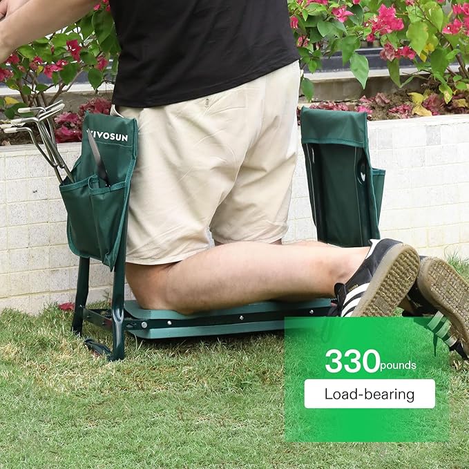 VIVOSUN Garden Kneeler and Seat, 10.9" Wider Foldable Gardening Stool, Heavy Duty Garden Bench, EVA Foam Pad & 2 Tool Bags, Gardening Tools for Women Men Father Mother, Portable Outdoor Garden Tools