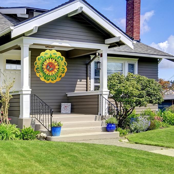 Sunflower Wind Spinners 3D Hanging Wind Spinner Sunflower Ornament Gifts for Women Mom Grandma,12inch Metal Wind Kinetic Sculpture for Outdoor&Indoor Decor, Yard Art, Garden Decoration