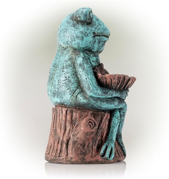 Alpine Corporation 16" Tall Indoor/Outdoor Frog with Flower Garden Statue Decoration, Multicolor