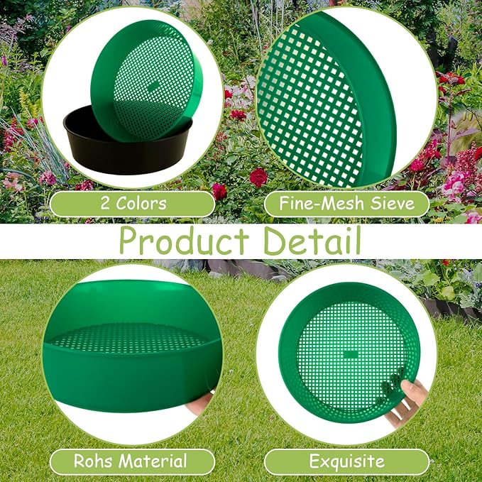 8PCS Soil Sifter for Gardening Plastic Soil Sifting Pan Round Sifter for Rocks Set Soil Sieve Sifter, Soil Sifting Pan Rock Garden Sieve Soil Sifter for Small Gravel, Soil, Sand