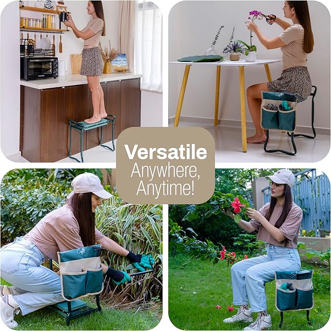 Garden Seat and Kneeler - Portable EVS Cushion Gardening Kneeling Pad 2X Gloves 1x Pouch - Soft, Wide, Comfortable and Heavy Duty Gardening Stool, Gardening Gifts for Parents and Loved Ones