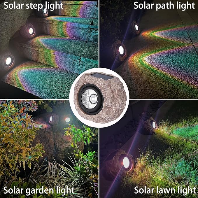 Solar Rock Lights Outdoor Waterproof, 4 Pack LED Colored Garden Landscape Light, Stone Statue Bright Solar Spot Light for Path, Yard, Patio, Lawn, Porch, Yard Decoration and Lighting
