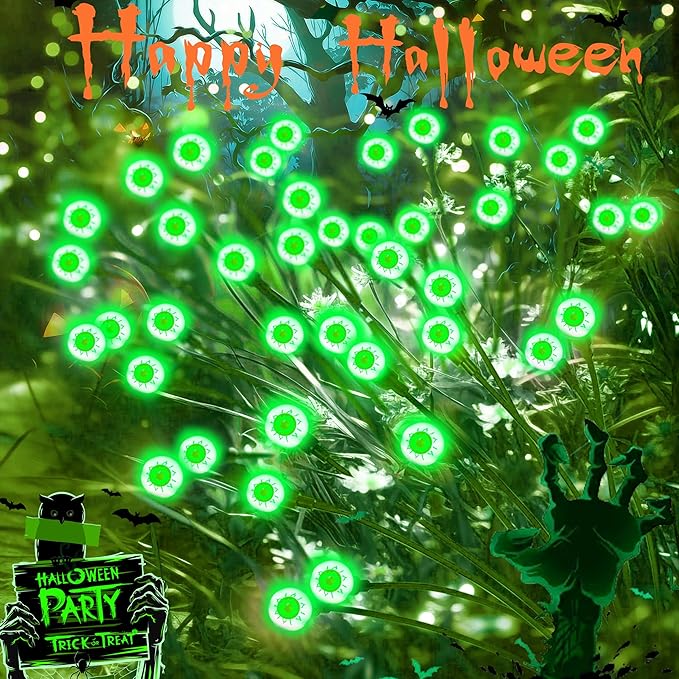 4 Pack Green Solar Eyeball Halloween Lights - Outdoor, Waterproof, Swaying Fairy Lights for Pathway, Yard, Garden Decorations