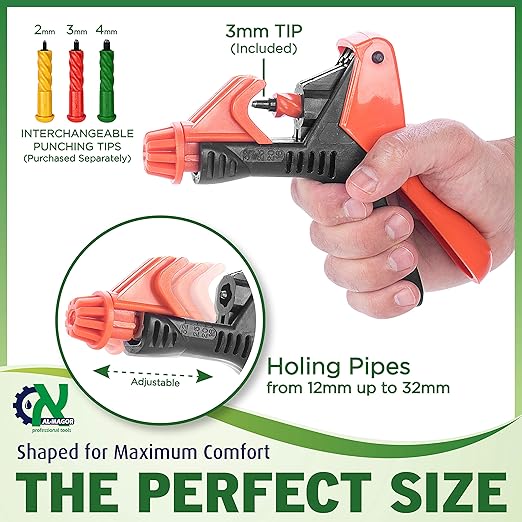 Universal Punch UP-3 Drip Irrigation Hole Punch Tool - Spiral Operation Tube Punch for Drippers, Connectors, Sprinkler Irrigation Tubes Pipes 16 to 32mm, Drip Irrigation Punch Tool 160030-P