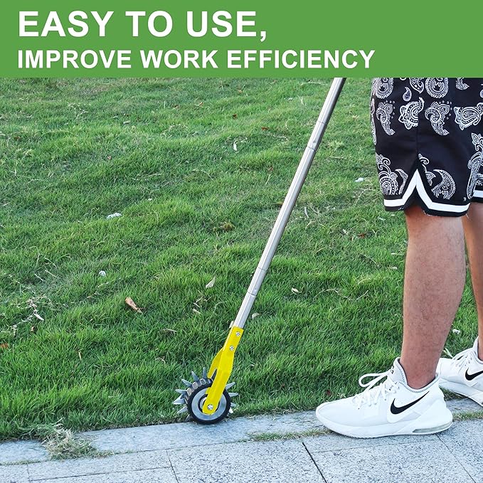 Wheel Rotary Edger, Rotary Shear, Sidewalk Manual Lawn Edger, Strong 3 Sections Stainless Steel Handle with Cushion Grip, 58.3-Inch